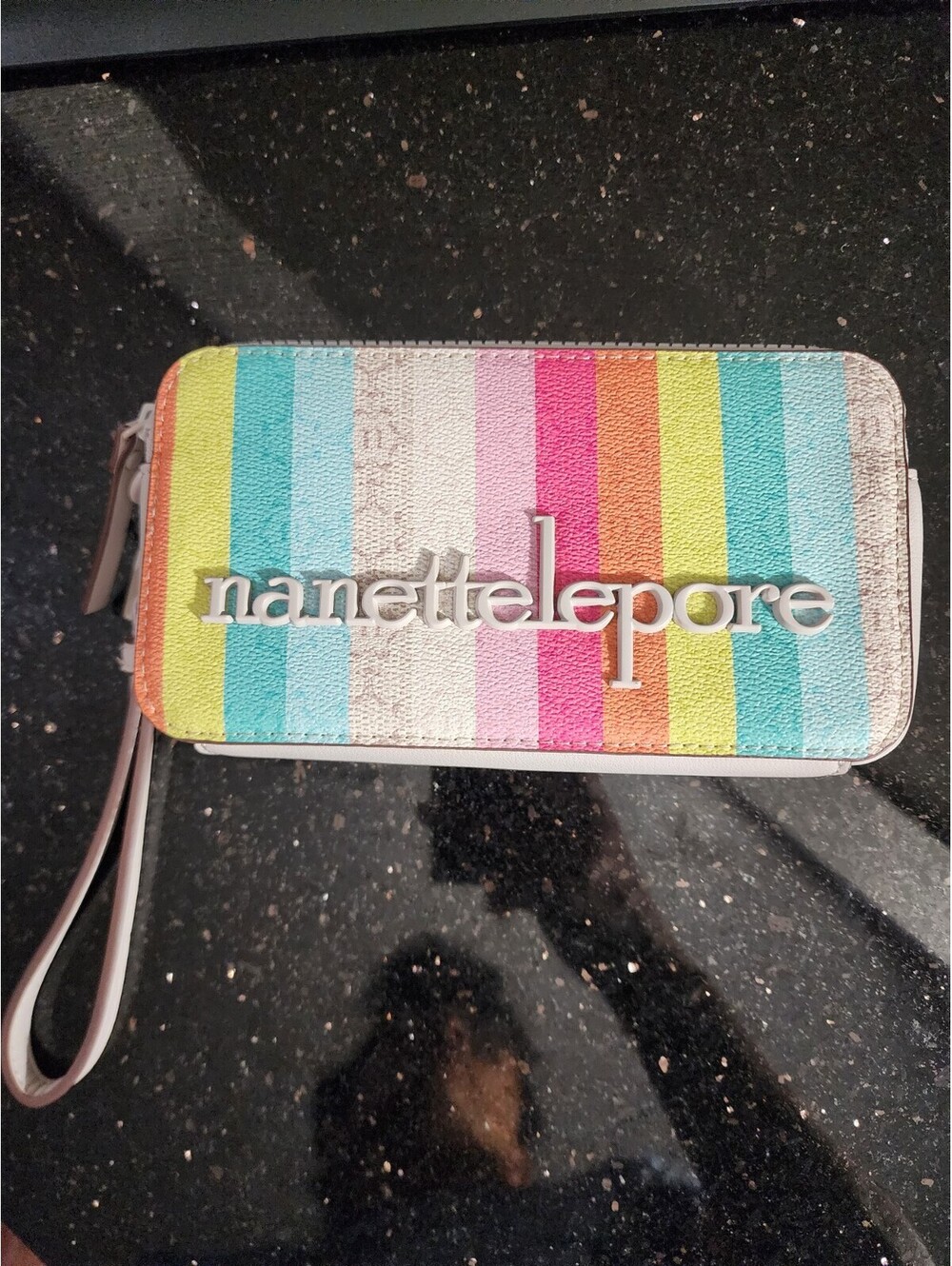 Nanette Lepore Multicolor Striped Wristlet Bag Zippers Card Slots Rainbow New